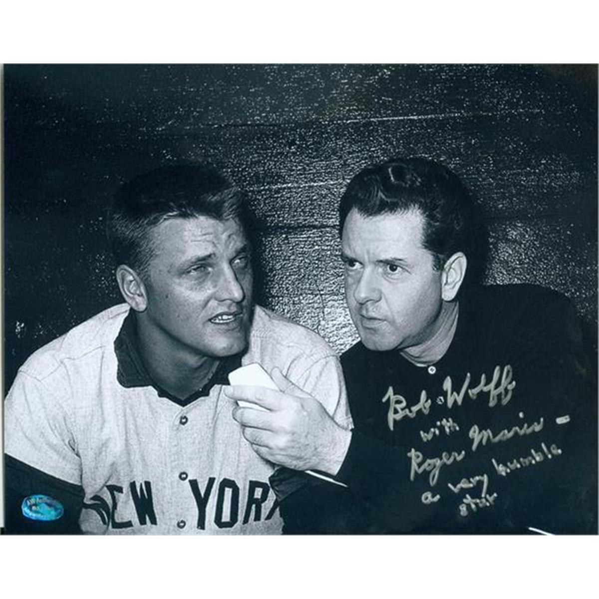 302566 8 x 10 in. Bob Wolff Signed Photo - Broadcaster Hall of Fame Pictured with Roger Maris Image No. SC3 -  Autograph Warehouse