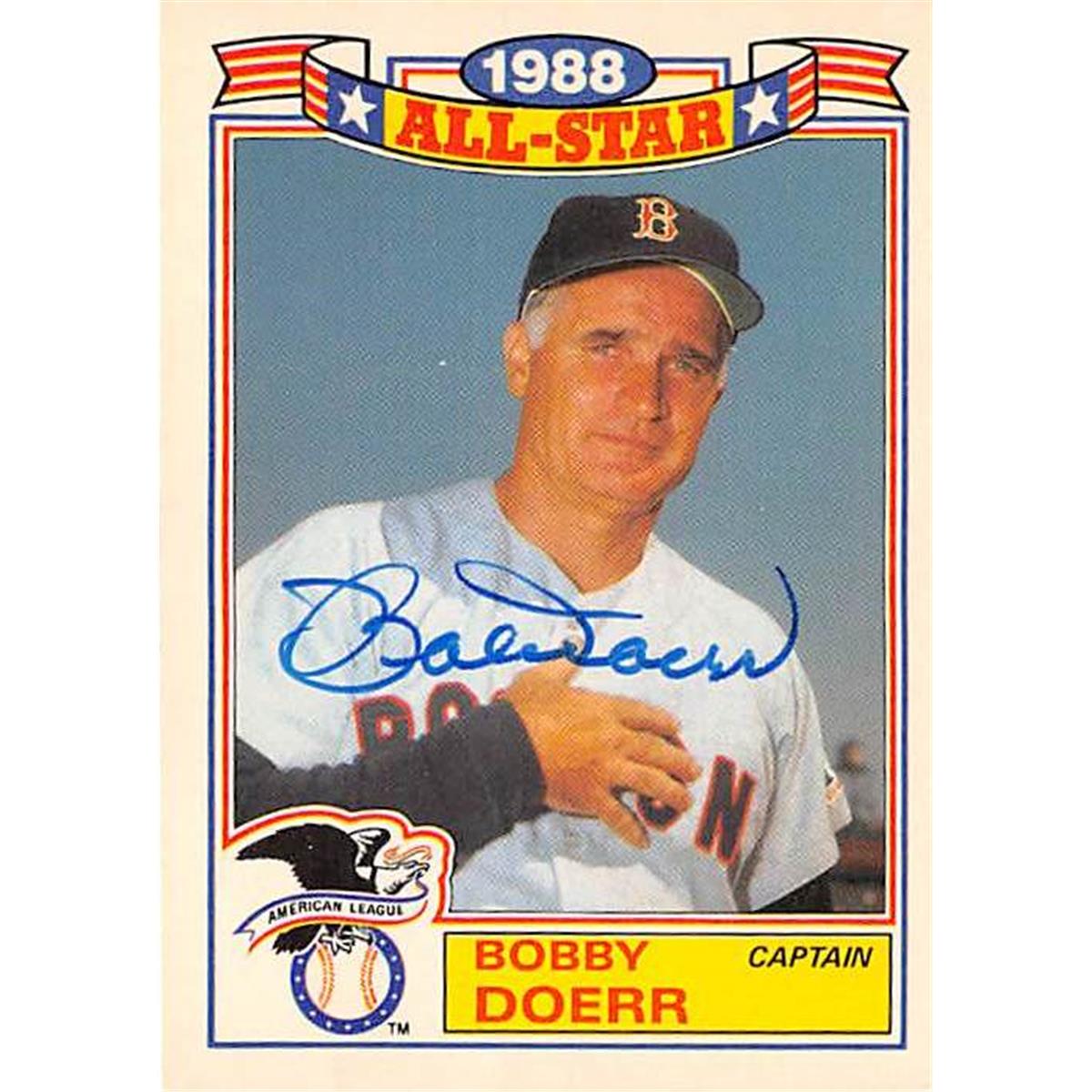 344464 Bobby Doerr Autographed Baseball Card - Boston Red Sox 1989 Topps No. 11 1988 All Star Game