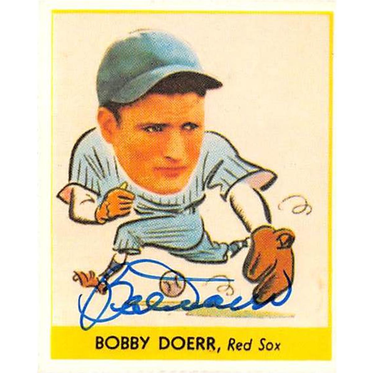 344466 Bobby Doerr Autographed Baseball Card - Boston Red Sox 1973 TCMA Goudey 1938 Reprints No. 258