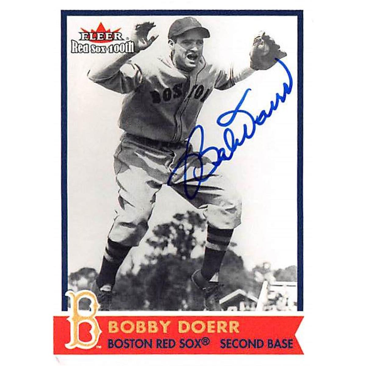 344467 Bobby Doerr Autographed Baseball Card - SC Boston Red Sox 2001 Fleer 100th No. 43