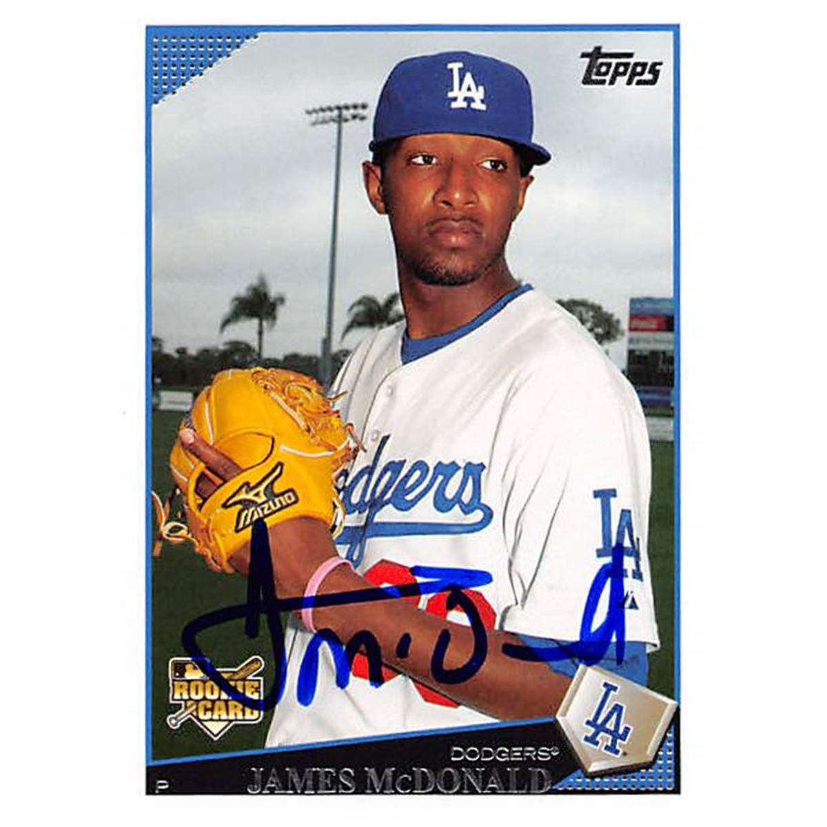 344529 James McDonald Autographed Baseball Card - Los Angeles Dodgers 2009 Topps No. 208 Rookie