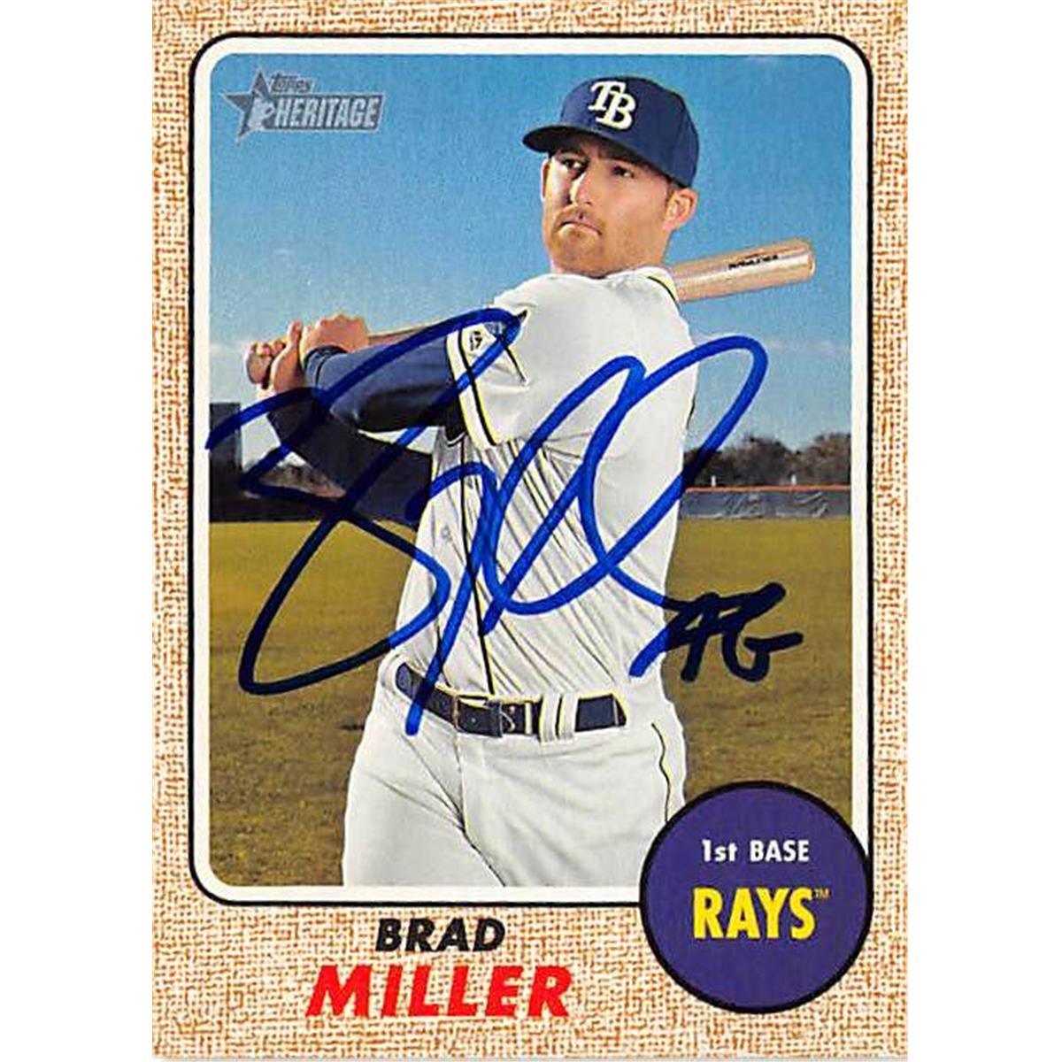 344671 Brad Miller Autographed Baseball Card - Tampa Bay Rays 2017 Topps Heritage No. 329