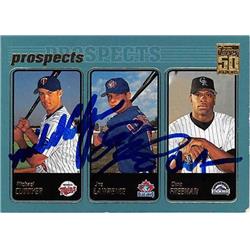 344694 Michael Cuddyer Joe Lawrence Choo Freeman Autographed Baseball Card - Twins Blue Jays Rockies 2001 Topps No. 730