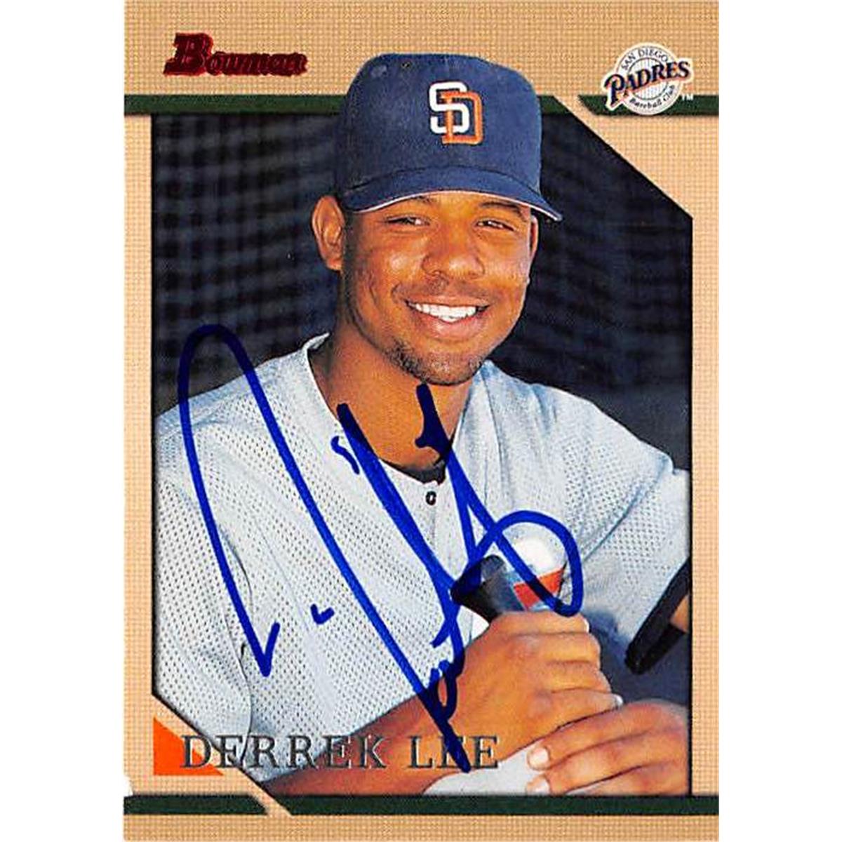 344710 Derrek Lee Autographed Baseball Card - San Diego Padres, SC 1996 Bowman No. 278 Rookie