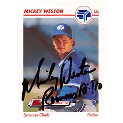 344181 Mickey Weston Autographed Baseball Card - Toronto Blue Jays, FT 1991 Impel Minor League Pre Rookie No. 521