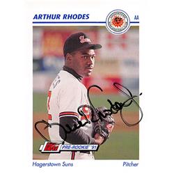 344228 Arthur Rhodes Autographed Baseball Card - Baltimore Orioles, FT 1991 Impel Minor League Pre Rookie No. 244