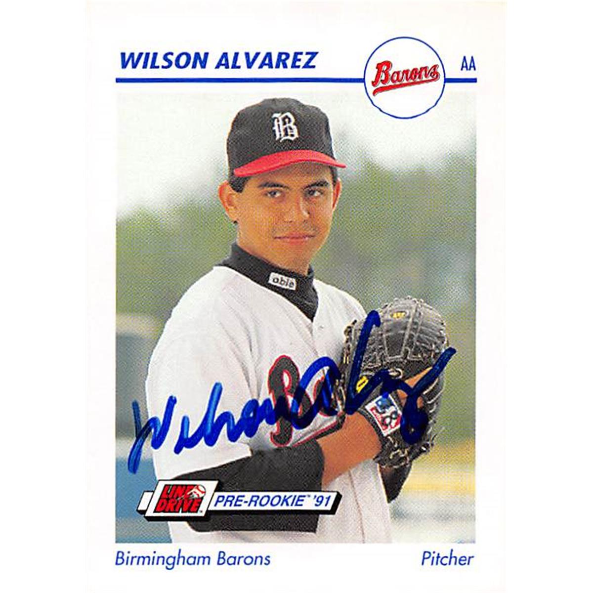 344247 Wilson Alvarez Autographed Baseball Card - Birmingham Barons, White Sox 1991 Impel Pre Rookie No. 51