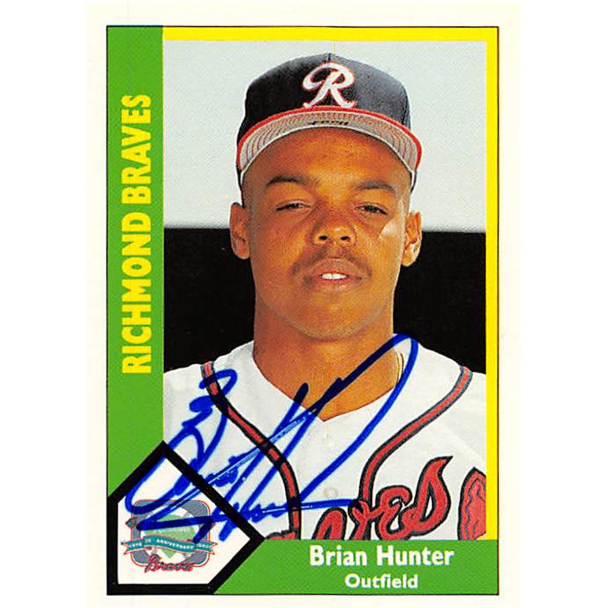 344267 Brian Hunter Autographed Baseball Card - Richmond Braves 1990 CMC Minor League No. 295