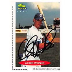 344327 Chris Weinke Autographed Baseball Card - Toronto Blue Jays 1991 Classic Best No. 419 Minor League Rookie
