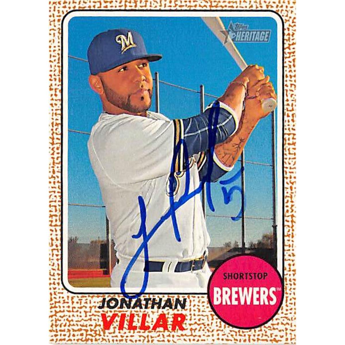 344353 Jonathan Villar Autographed Baseball Card - Milwaukee Brewers 2017 Topps Heritage No. 72