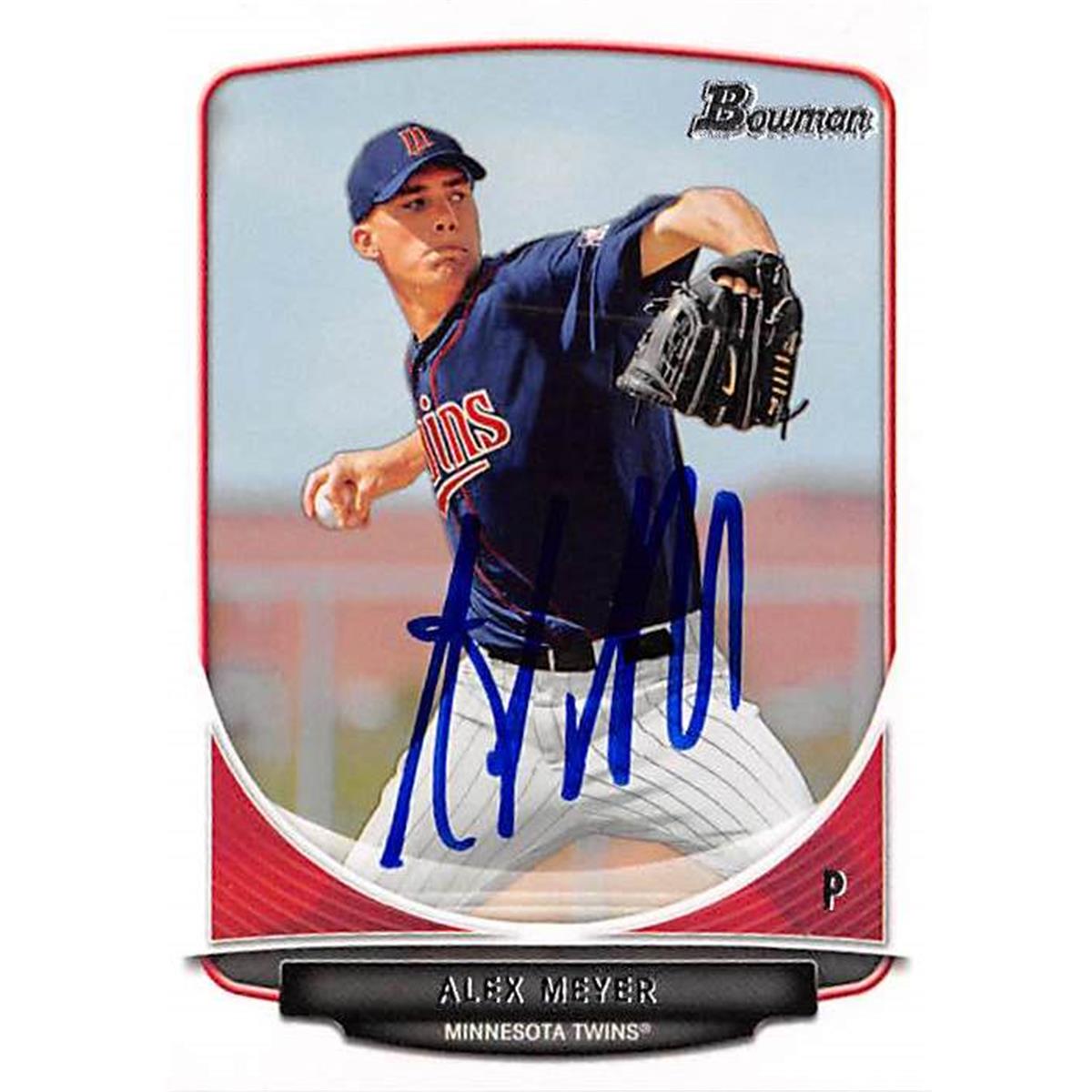 344386 Alex Meyer Autographed Baseball Card - Minnesota Twins 2013 Topps Bowman No. BP80 Rookie