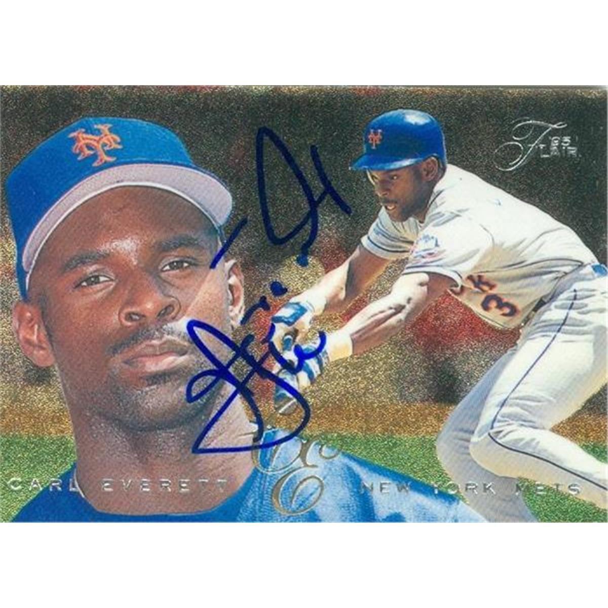 301809 Carl Everett Autographed Baseball Card - New York Mets, SC 1995 Fleer Flair No. 382