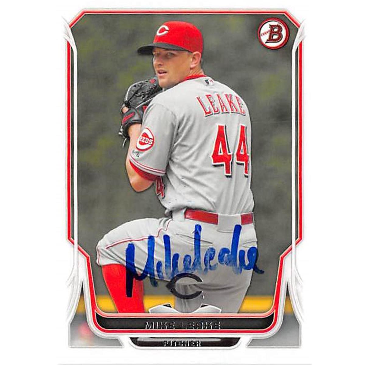 301836 Mike Leake Autographed Baseball Card - Cincinnati Reds 2014 Bowman No. 10