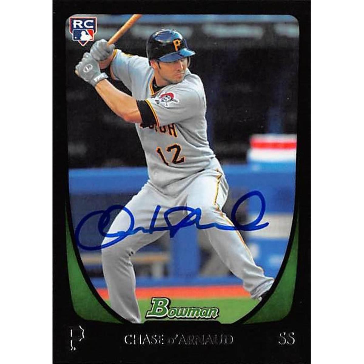 301881 Chase D Arnaud Autographed Baseball Card - Pittsburgh Pirates 2011 Bowman No. 28 Rookie