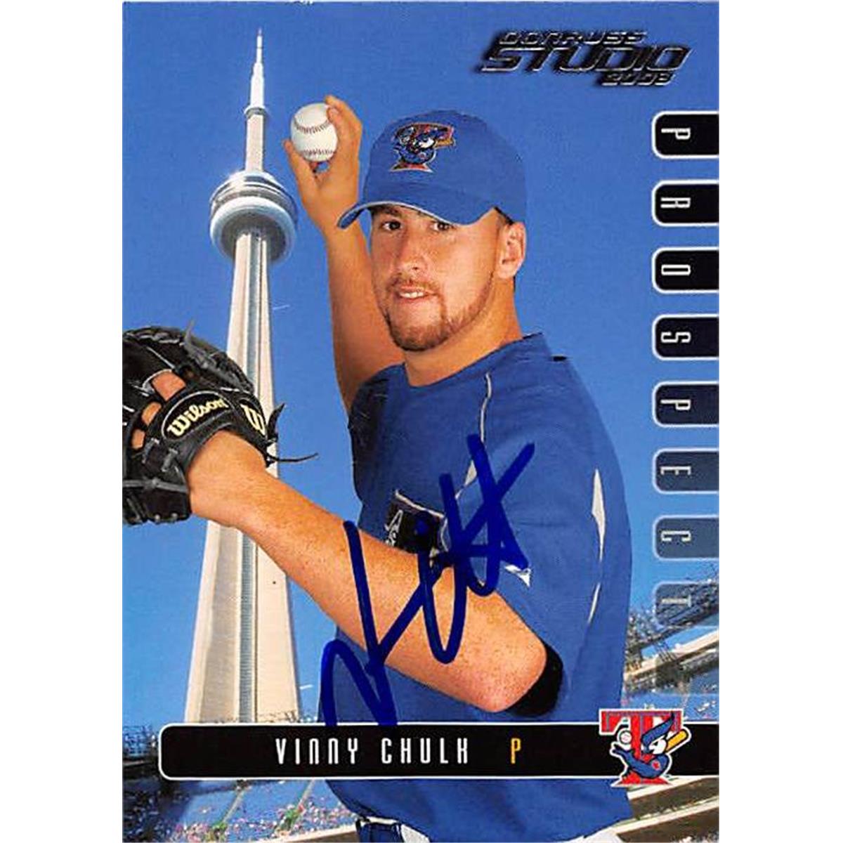 343829 Vinny Chulk Autographed Baseball Card - Toronto Blue Jays, FT 2003 Donruss Studio Prospect No. 95