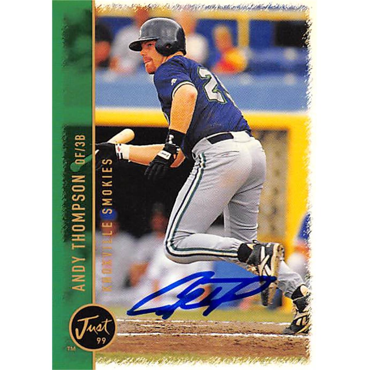 343833 Andy Thompson Autographed Baseball Card - Toronto Blue Jays, FT 1999 Just Minors No. 43 Rookie