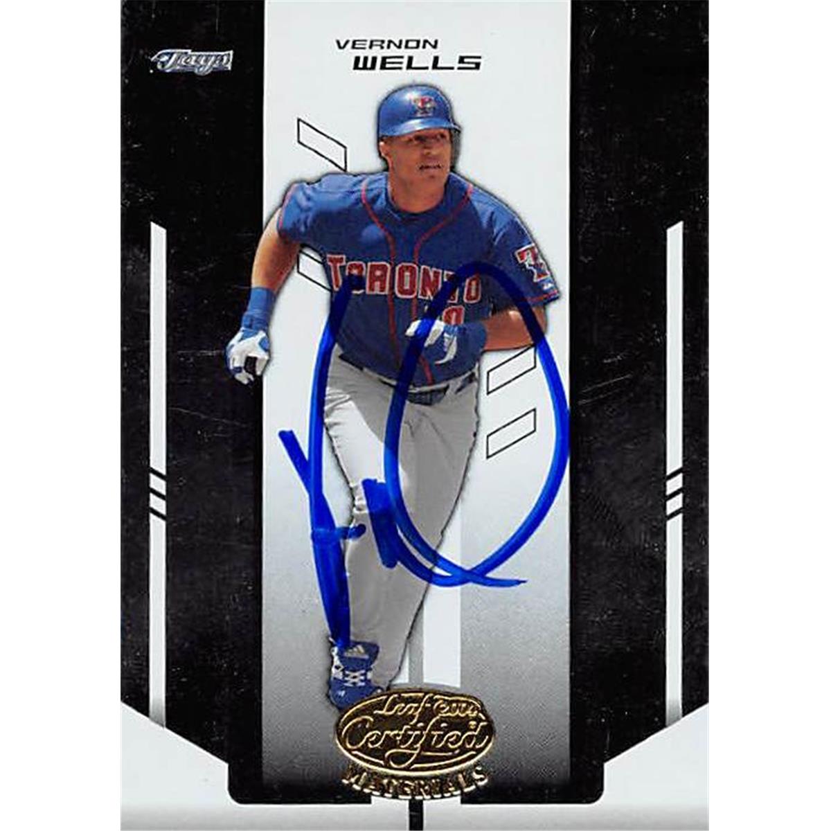 343835 Vernon Wells Autographed Baseball Card - Toronto Blue Jays, FT 2004 Leaf Materials No. 186