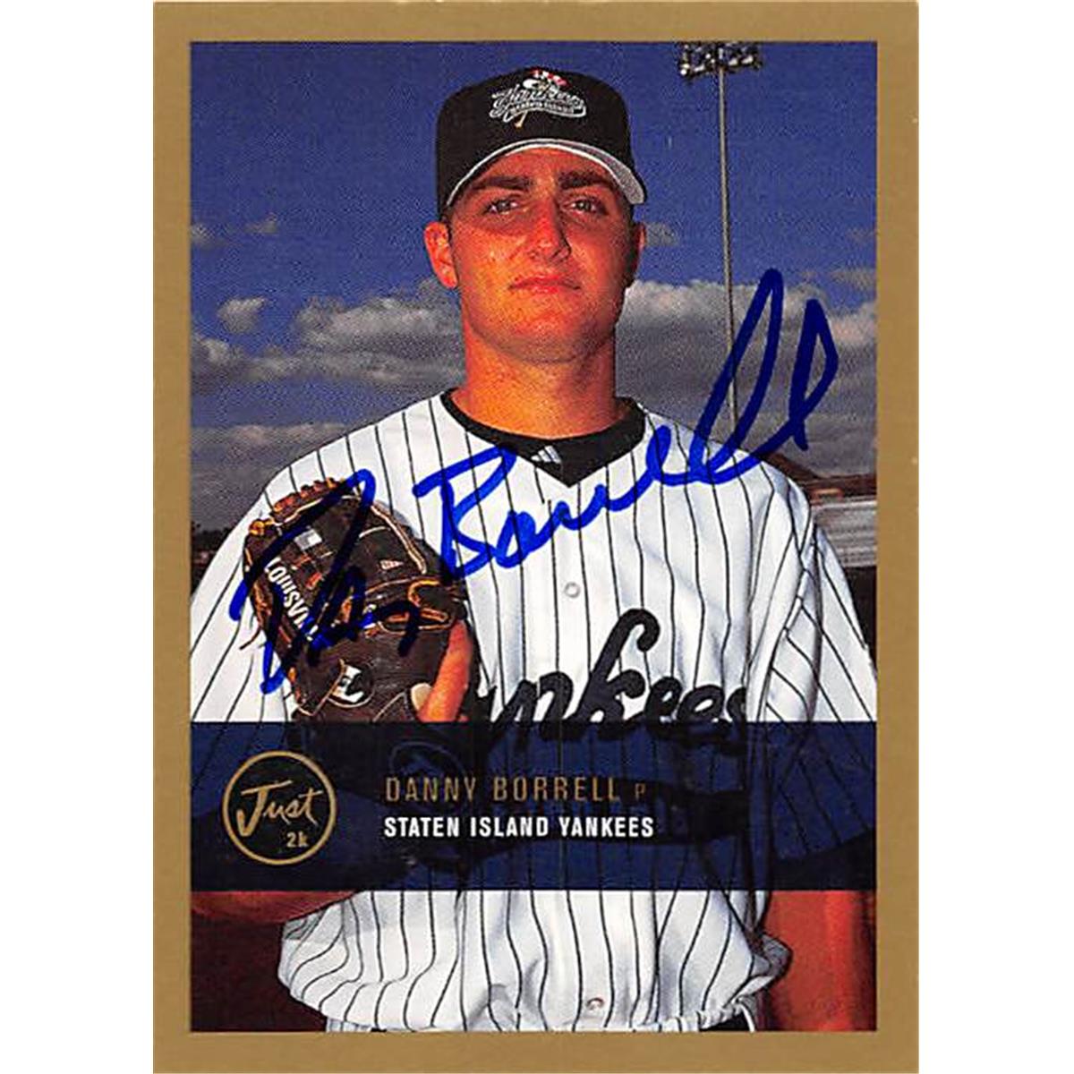 343846 Danny Borrell Autographed Baseball Card - New York Yankees, FT 2000 Just Minors Gold No. 210 Rookie
