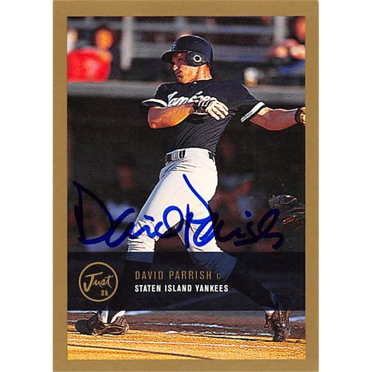 343870 David Parrish Autographed Baseball Card - New York Yankees, FT 2000 Just Minors Gold No. 266 Rookie