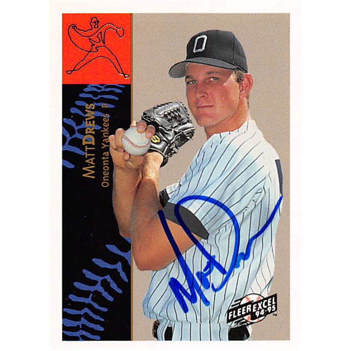 343874 Matt Drews Autographed Baseball Card - New York Yankees, FT 1994 Fleer Excel No. 94