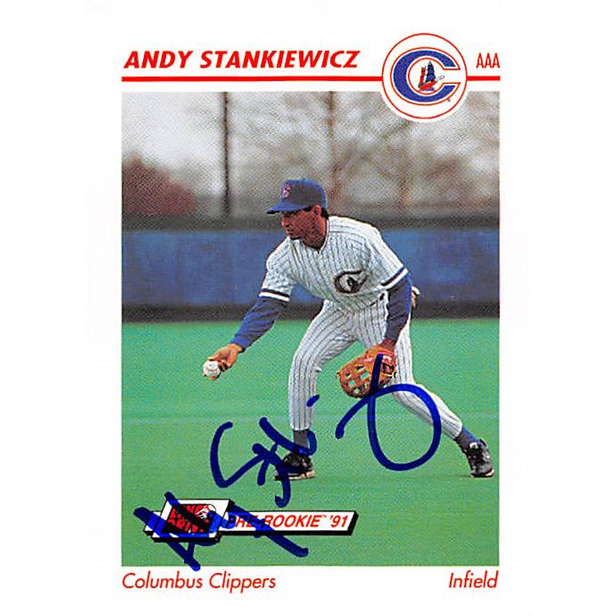 343880 Andy Stankiewicz Autographed Baseball Card - New York Yankees, FT 1991 Impel Pre Rookie No. 120