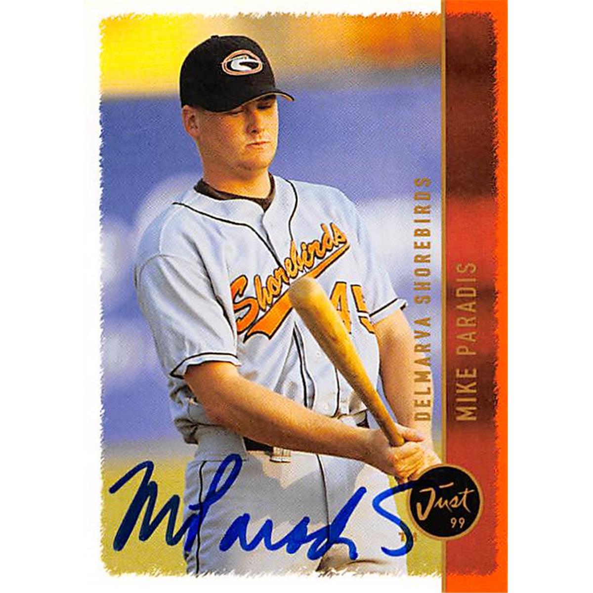 343936 Mike Paradis Autographed Baseball Card - Baltimore Orioles, FT 1999 Just Minors No. 216 Rookie