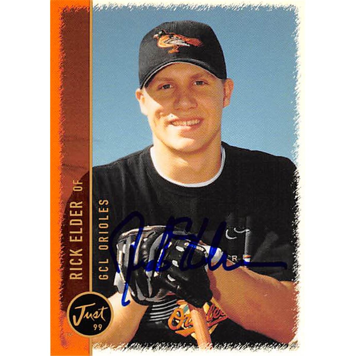 343942 Rick Elder Autographed Baseball Card - Baltimore Orioles, FT 1999 Just Minors No. 18 Rookie