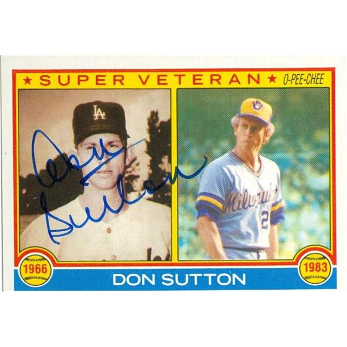 343965 Don Sutton Autographed Baseball Card - Los Angeles Dodgers Milwaukee Brewers 1983 O Pee Chee No. 146 Super Veteran