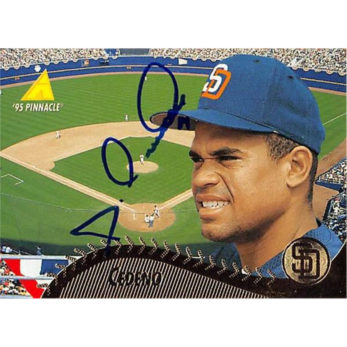 344019 Andujar Cedeno Autographed Baseball Card - San Diego Padres FT 1995 Pinnacle No. 366