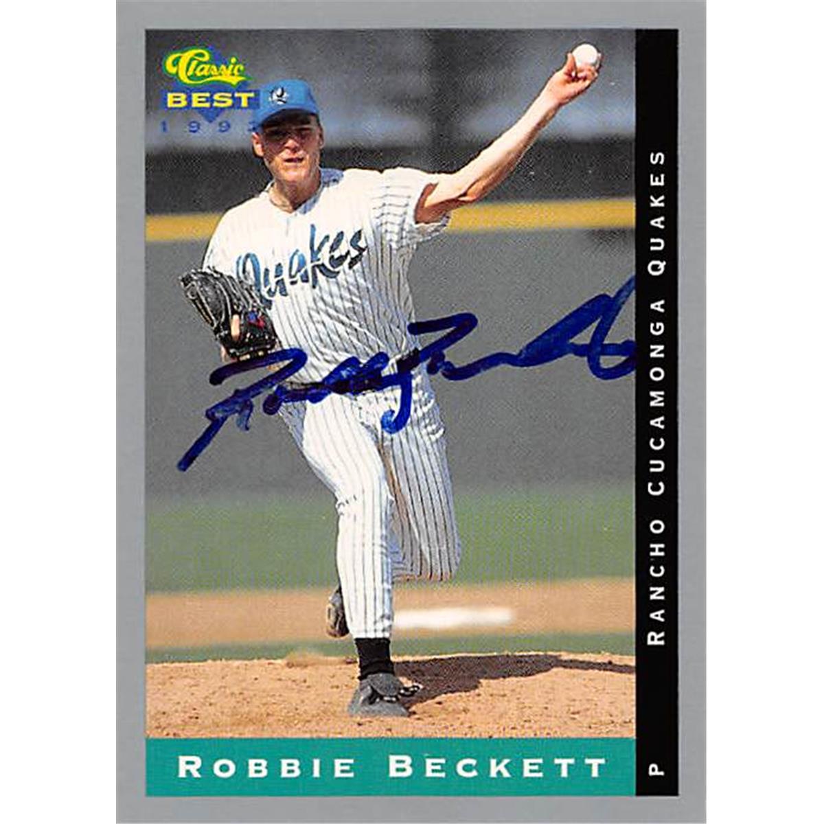 344026 Robbie Beckett Autographed Baseball Card - San Diego Padres FT 1993 Classic Best No. 154 Rookie
