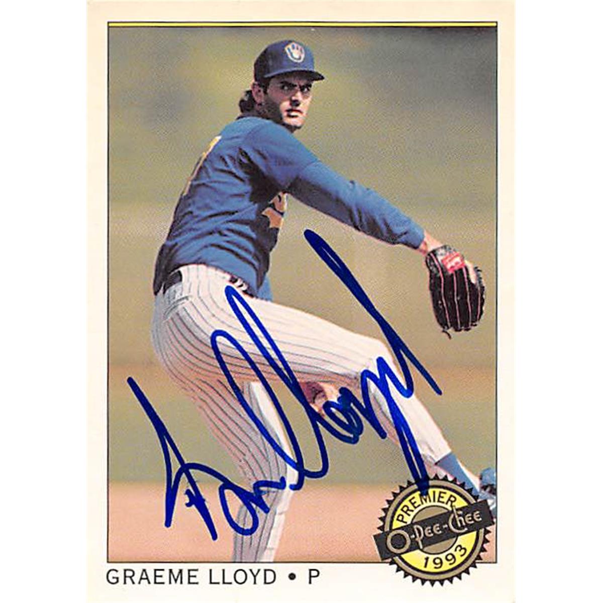 344047 Graeme Lloyd Autographed Baseball Card - Milwaukee Brewers, FT 1993 O-Pee-Chee Premier No. 71