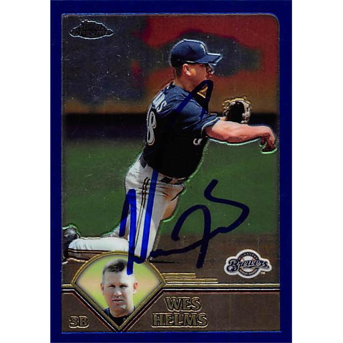 344059 Wes Helms Autographed Baseball Card - Milwaukee Brewers, FT 2003 Topps Chrome No. T78