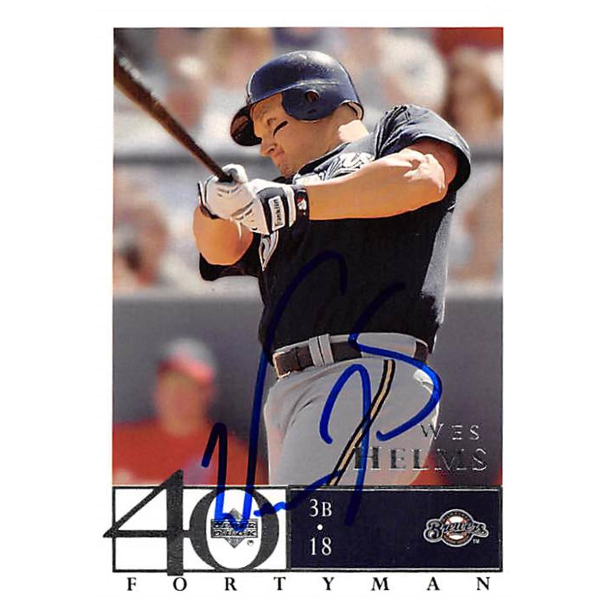 344060 Wes Helms Autographed Baseball Card - Milwaukee Brewers, FT 2003 Upper Deck Fortyman No. 418