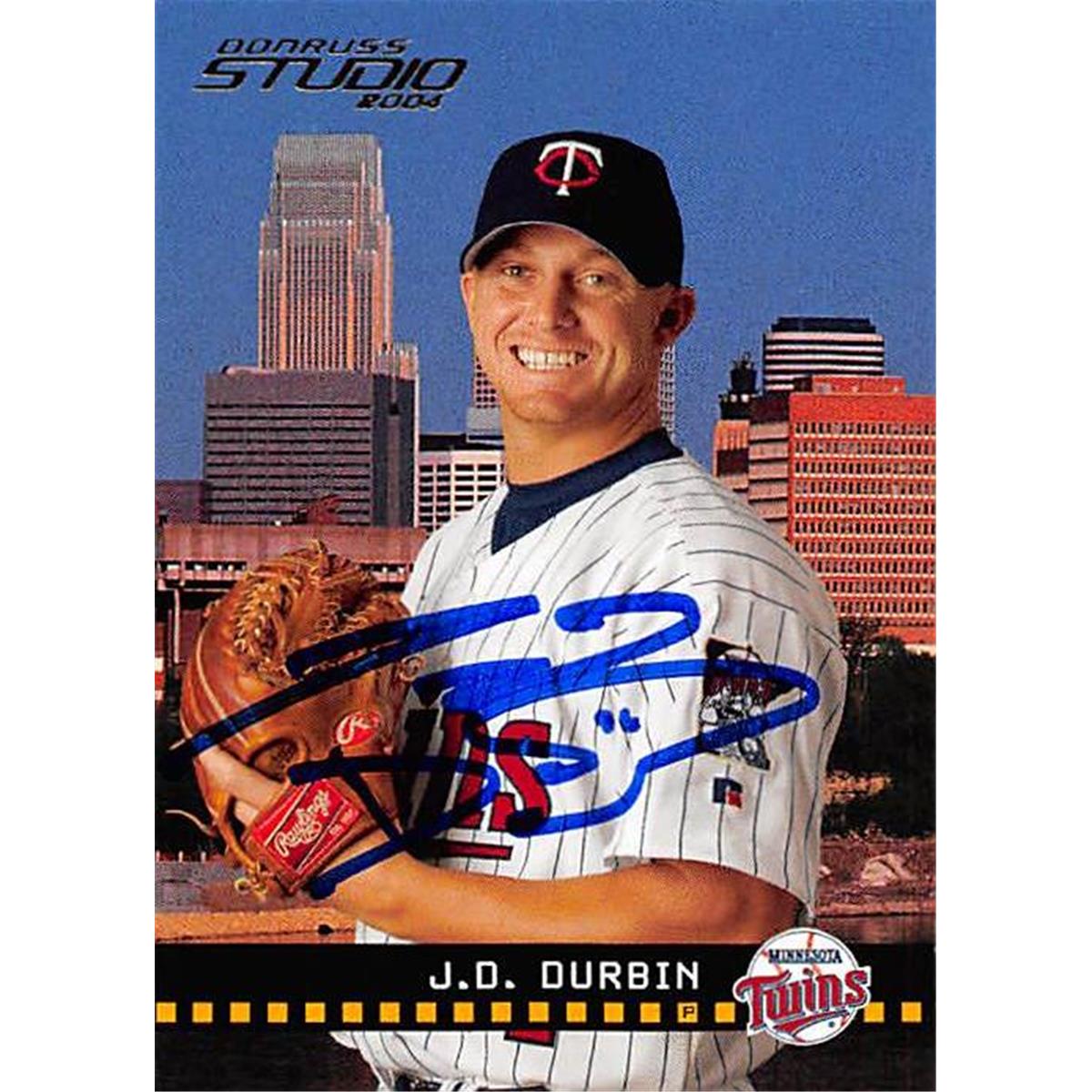344117 J.D. Durbin Autographed Baseball Card - Minnesota Twins, FT 2004 Donruss Studio No. 113