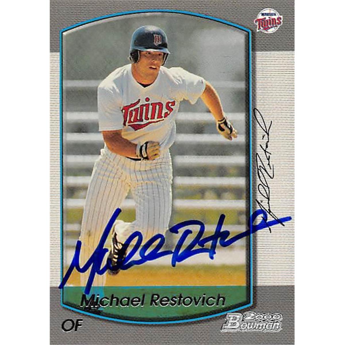 344130 Michael Restovich Autographed Baseball Card - Minnesota Twins, FT 2000 Bowman No. 169