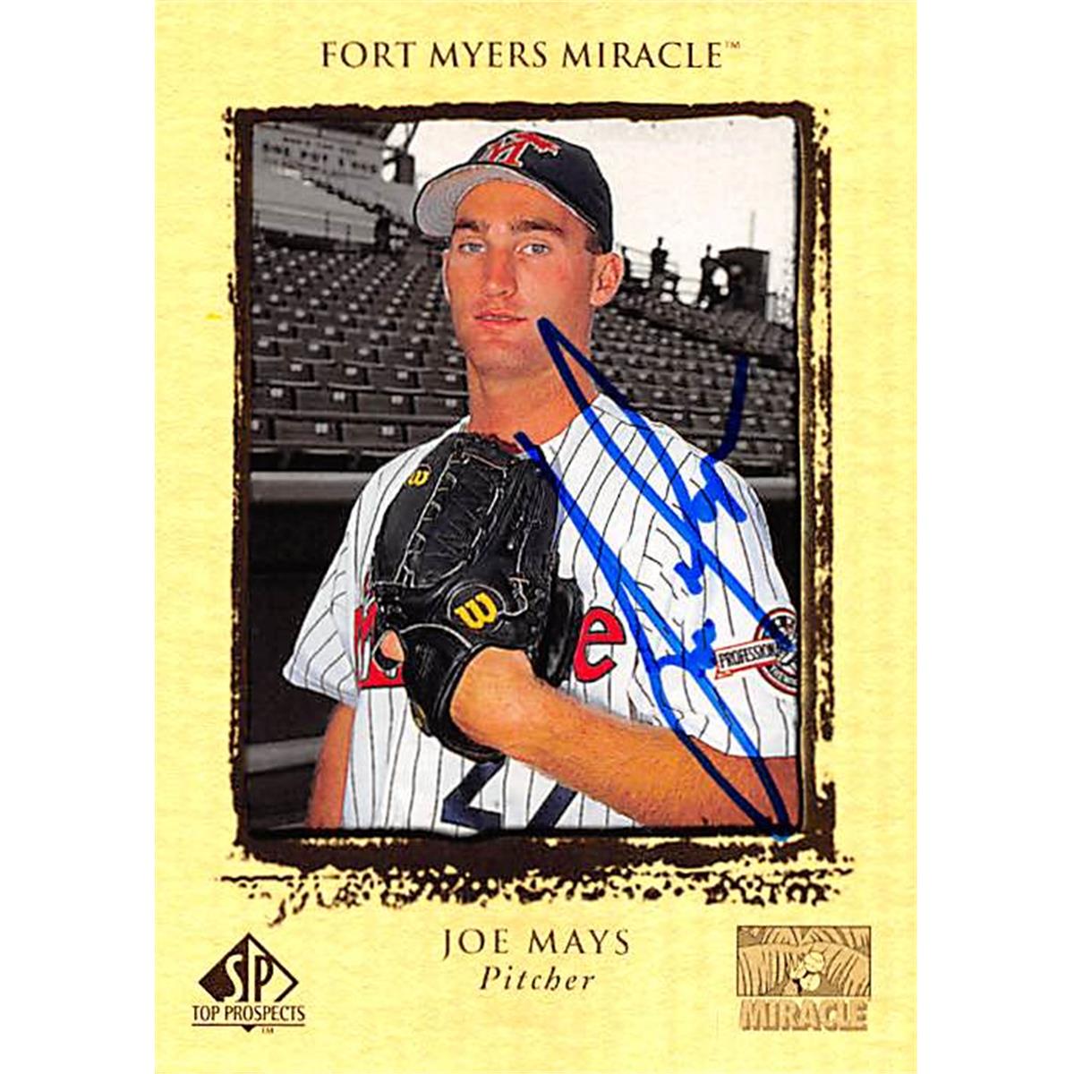 344143 Joe Mays Autographed Baseball Card - Minnesota Twins, FT 1999 Upper Deck Top Prospects No. 83