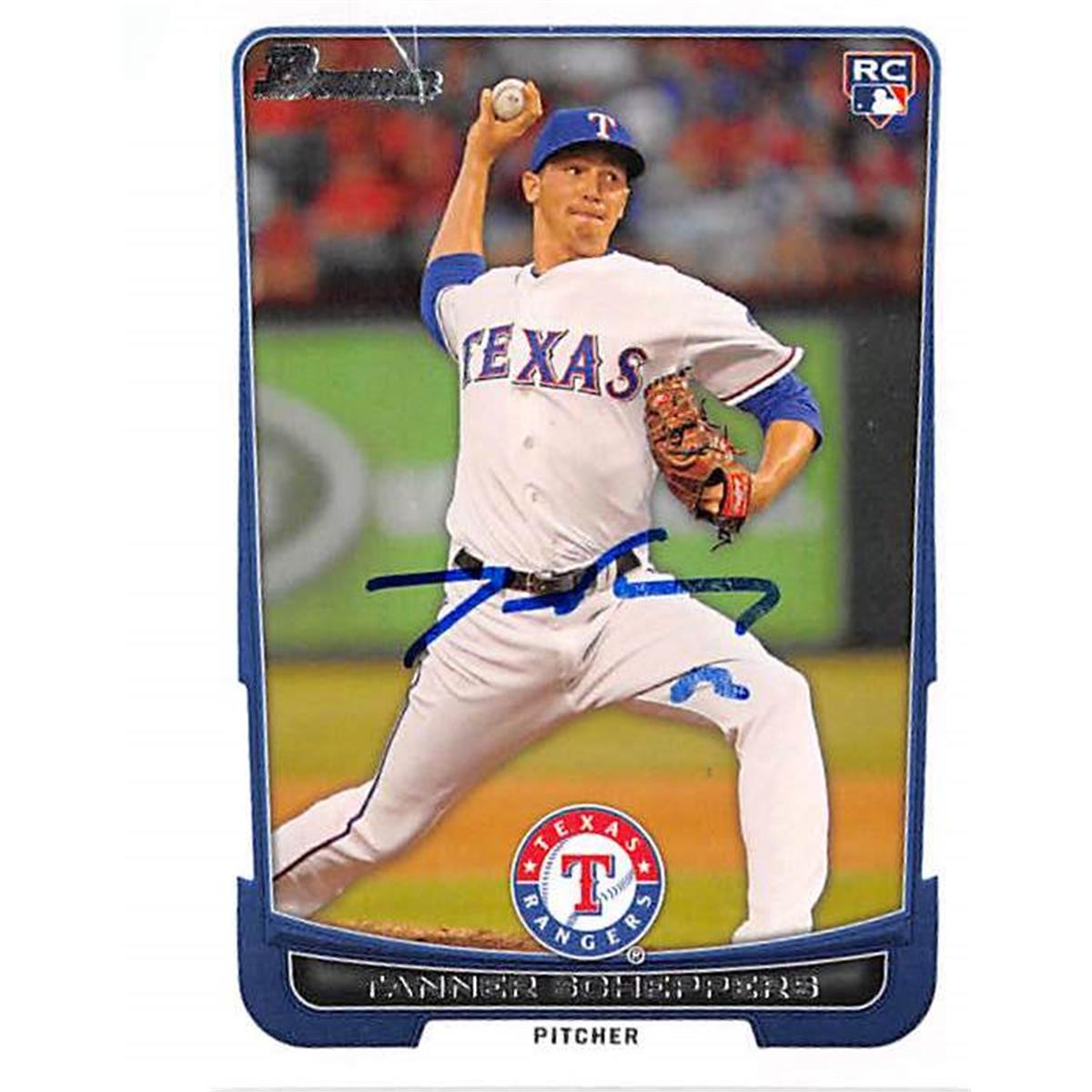 301751 Tanner Scheppers Signed Baseball Card - Texas Rangers 2012 Topps Bowman No. 13 Rookie Scratched