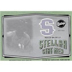 343535 Rocco Baldelli Player Worn Jersey Patch Baseball Card - Tampa Bay Rays 2004 Upper Deck Vintage No. SSM-5