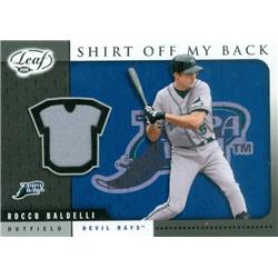 343537 Rocco Baldelli Player Worn Jersey Patch Baseball Card - Tampa Bay Rays 2005 Leaf Shirt of My Back No. SB-31