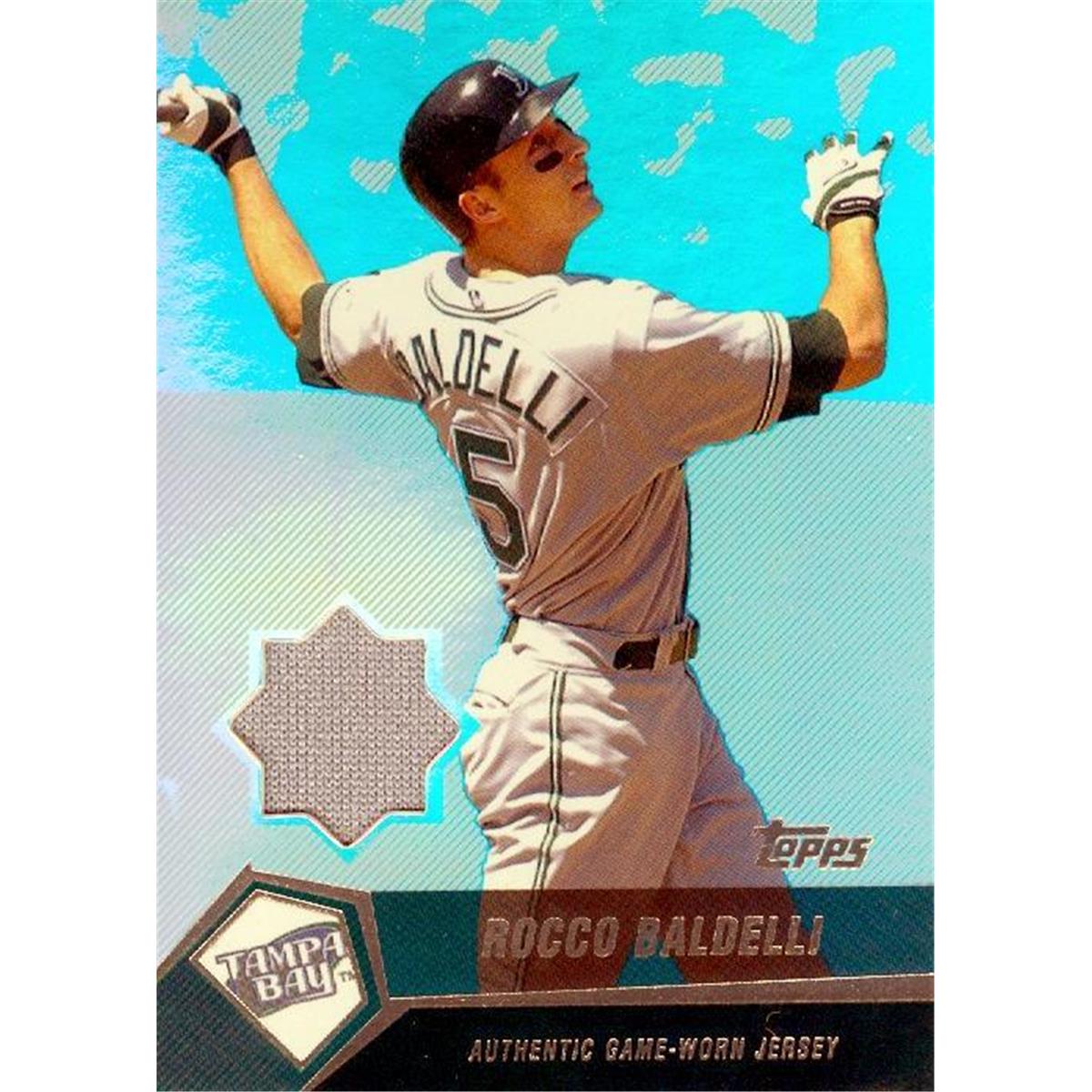 343538 Rocco Baldelli Player Worn Jersey Patch Baseball Card - Tampa Bay Rays 2004 Topps No. RB