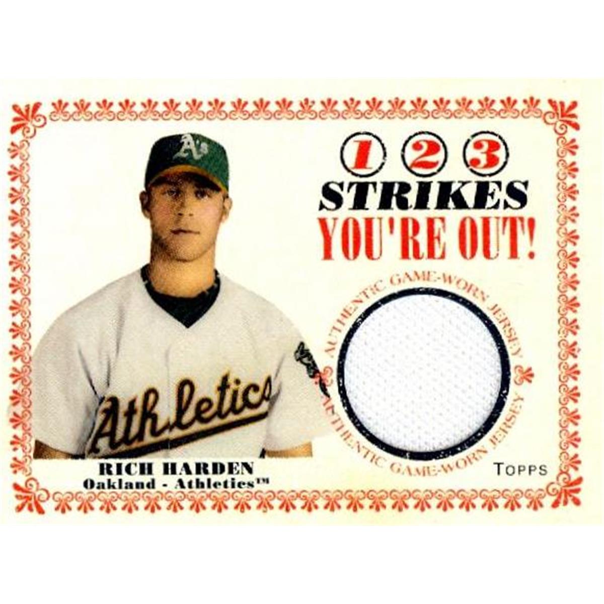 343561 Rich Harden Player Worn Jersey Patch Baseball Card - Oakland Athletics 2004 Topps Mini No. SO-RH