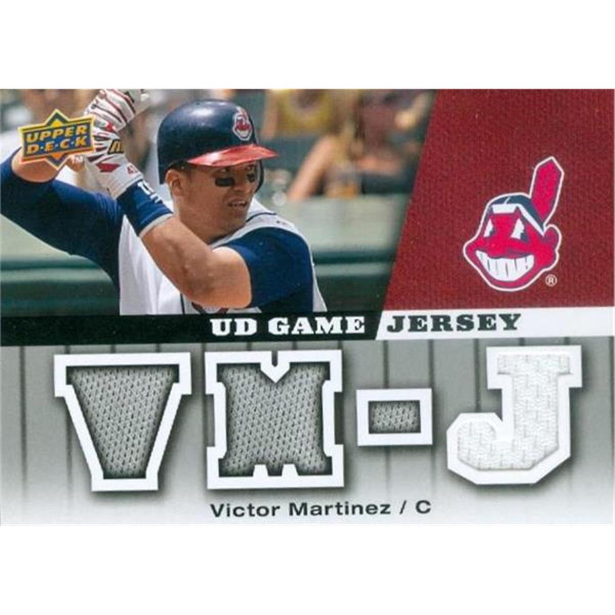 343564 Victor Martinez Player Worn Jersey Patch Baseball Card - Cleveland Indians 2009 Upper Deck No. GJ-VM