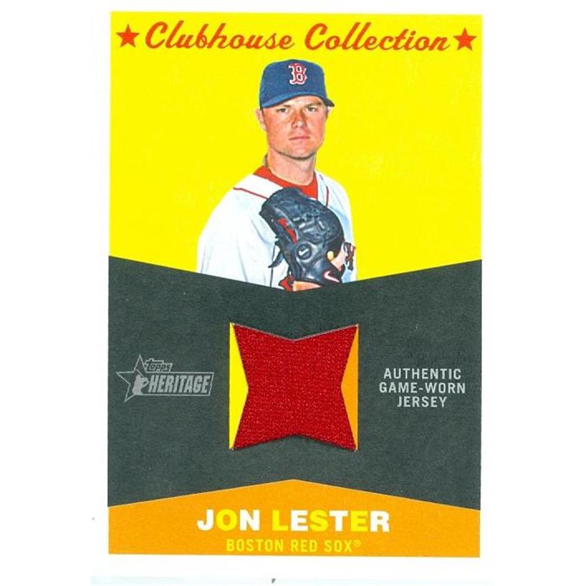 343594 Jon Lester Player Worn Jersey Patch Baseball Card - Boston Red Sox 2009 Topps Heritage No. CC-JL