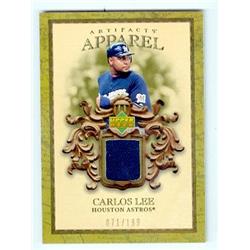 343630 Carlos Lee Player Worn Jersey Patch Baseball Card - Milwaukee Brewers Astros 67 2007 Upper Deck No. MLBCL Limited 071 of 199
