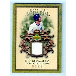 Luis Gonzalez Player Worn Jersey Patch Baseball Card - Arizona Diamondbacks Dodgers 67 2007 Upper Deck No. MLBLG Apparel Artifacts Limited 62 of 199