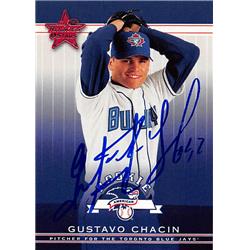 343761 Gustavo Chacin Autographed Baseball Card - Toronto Blue Jays, FT 2002 Leaf Rookie & Stars No. 384