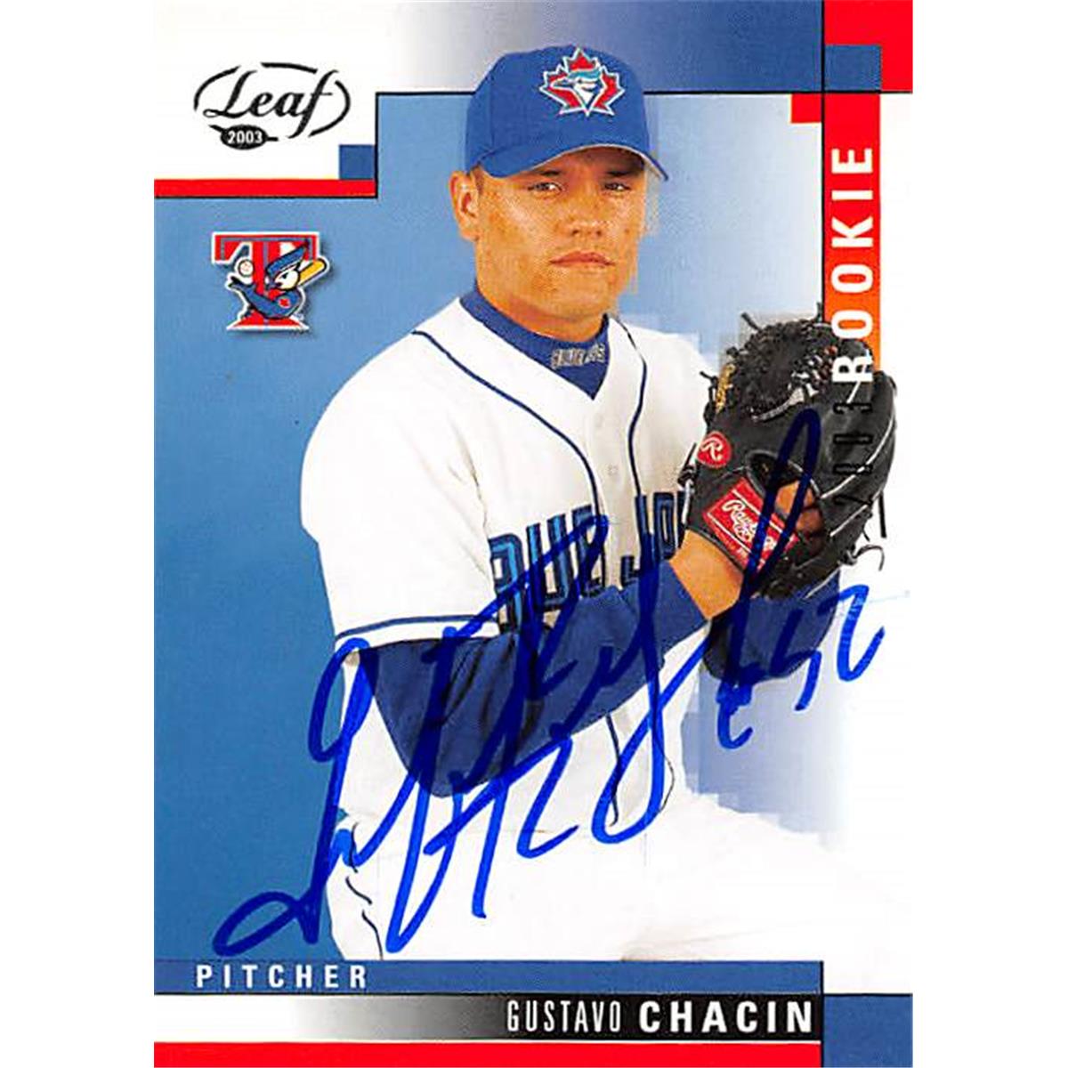343764 Gustavo Chacin Autographed Baseball Card - Toronto Blue Jays, FT 2003 Leaf No. 313 Rookie
