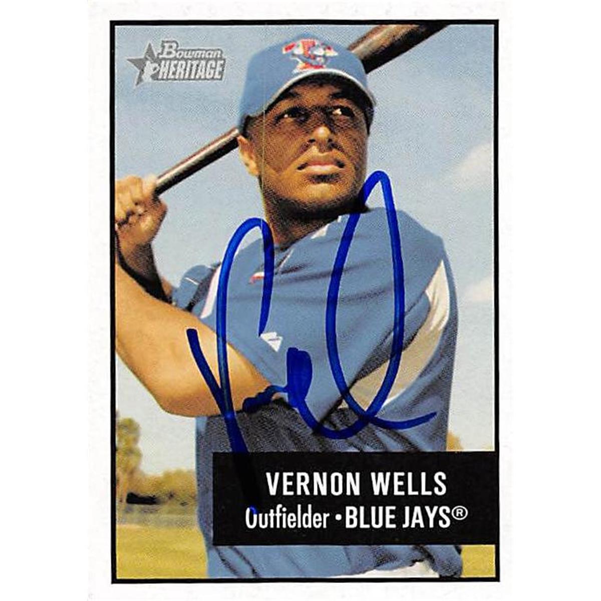 343769 Vernon Wells Autographed Baseball Card - Toronto Blue Jays, FT 2003 Bowman Heritage No. 102