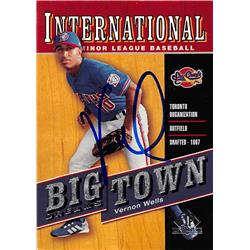 343795 Vernon Wells Autographed Baseball Card - Toronto Blue Jays, FT 2000 Upper Deck Top Prospects International No. BD1