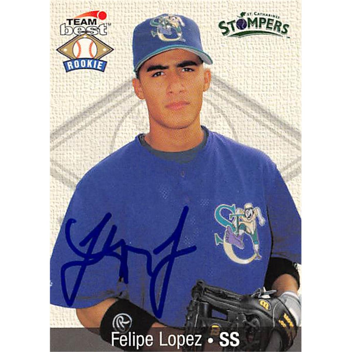 343804 Felipe Lopez Autographed Baseball Card - Toronto Blue Jays, FT 1999 Team Best No. 50 Rookie